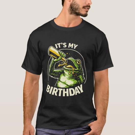 バースデービール一気飲みカエル Tシャツ (正面)