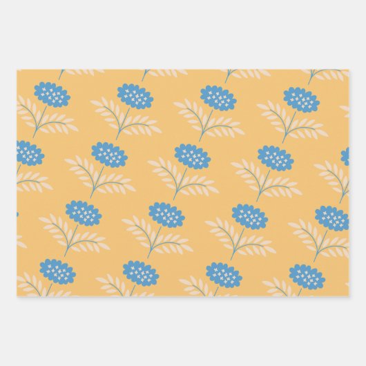 バースデーブルーとオレンジの花柄ラッピングシート ラッピングペーパーシート (正面)