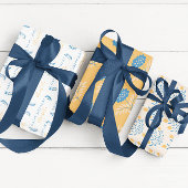 バースデーブルーとオレンジの花柄ラッピングシート ラッピングペーパーシート