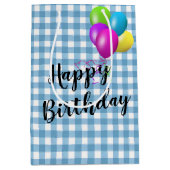 バースデーブルーアンドホワイトギンガム ミディアムペーパーバッグ (正面)