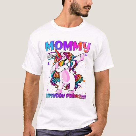 バースデープリンセスガールダビングユニコーンのお母さん Tシャツ (正面)