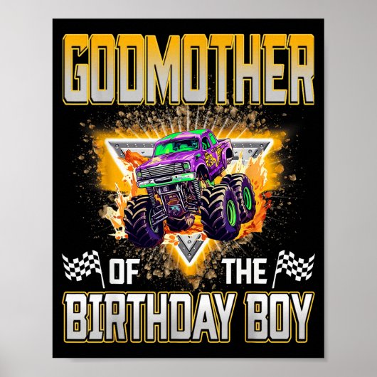 バースデーボーイのモンスタートラック誕生日のおば ポスター (正面)