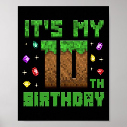 バースデーボーイ 僕の10歳の誕生日 ゲーム好き ピクセル数字 ポスター (正面)