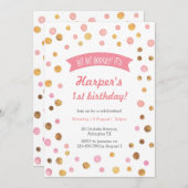 バースデー招待状 | ピンクとゴールドのコンフェッティ模様 招待状 (正面/裏面)