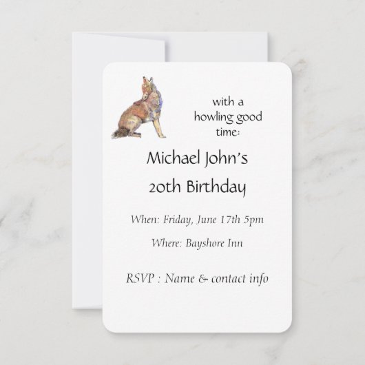 バースデー祝ティパーティーハウリングコヨーテおもしろい 招待状 (裏面)
