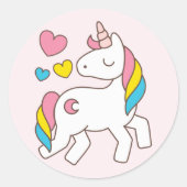 バースデー.かわいいユニコーンかわいいハート。 ラウンドシール (正面)