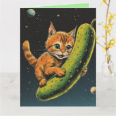 バースデー ふざけた 猫 宇宙 キュウリ グリーティングカード (黄色い花)