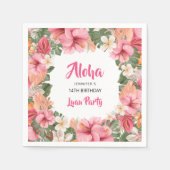 バースデー アロハ トロピカル ハイビスカス ルアウ ペーパー スタンダードカクテルナプキン (正面)