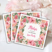 バースデー アロハ トロピカル ハイビスカス ルアウ ペーパー スタンダードカクテルナプキン