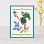 バースデー・カードのオンドリのイラストレーションのワイングラス カード (黄色い花)