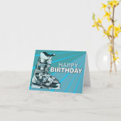 バースデー・カードのスキーブーツの青 カード (黄色い花)