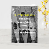 バースデー・カードのユーモアのカヤックの写真撮影 カード (黄色い花)