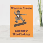 バースデー・カードを弾くスケートボードをする男の子のかかと カード (正面)