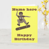 バースデー・カードを弾くスケートボードをする男の子のかかと カード (黄色い花)