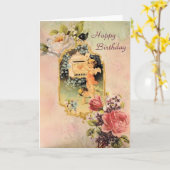 バースデー・カードを郵送しているビクトリアンな天使 カード (黄色い花)
