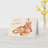 バースデー・カード-キツネカード-寄添っているかわいい動物 カード (黄色い花)