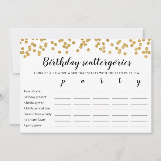 バースデー スキャッタゴリーズ 編集可能なゲーム カード (正面)