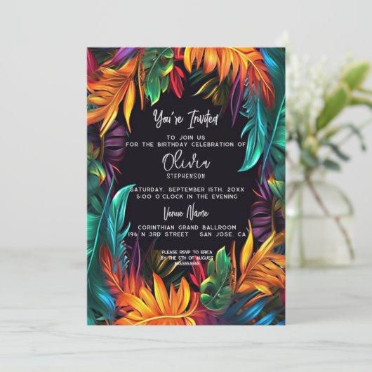 バースデー |ネオはっきりしたンの熱帯紅葉 招待状 (スタンド正面)