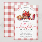 バースデー・ピクニックのギンガムチェック 招待状 (正面/裏面)