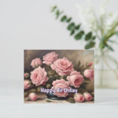 バースデー ピンクのバラの花束 ポストカード (スタンド正面)