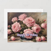 バースデー ピンクのバラの花束 ポストカード (正面/裏面)