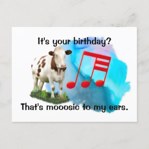 バースデー ミュージカル ウシ ポストカード