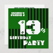 バースデー　モダン　ティーン　グリーン　ブラック　ストライプ　Ｖ１０ 招待状 (正面/裏面)