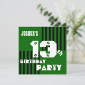 バースデー　モダン　ティーン　グリーン　ブラック　ストライプ　Ｖ１０ 招待状 (スタンド正面)
