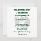 バースデー　モダン　ティーン　グリーン　ブラック　ストライプ　Ｖ１０ 招待状 (裏面)