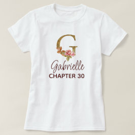 バースデー レターG ゴールド モノグラム ブラッシュピンクのバラ Tシャツ