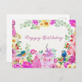 バースデー ヴィブラント ウォーターカラー フラワーズ ポストカード (正面/裏面)