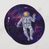 バースデー.星と宇宙の宇宙飛行士銀河系。 招待状 (正面/裏面)