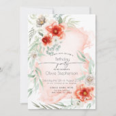 バースデー | 水彩緋色の炎フローラ 招待状 (正面)