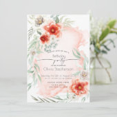 バースデー | 水彩緋色の炎フローラ 招待状 (スタンド正面)