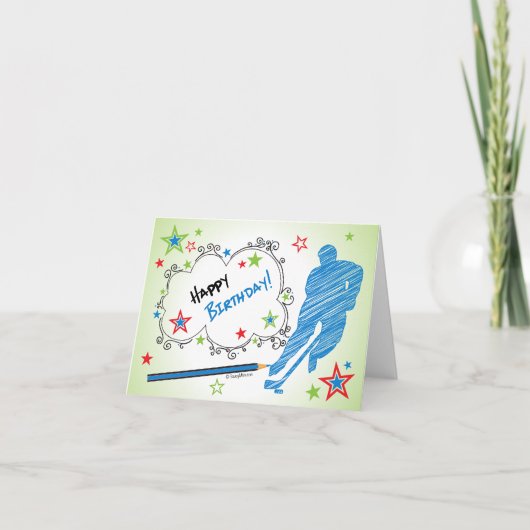 バースデー!男性の落書きホッケーグリーティングカード カード (正面)