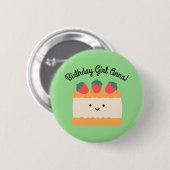 バースデー |黄色と白のストロベリースポンジケーキ 缶バッジ (正面&裏面)