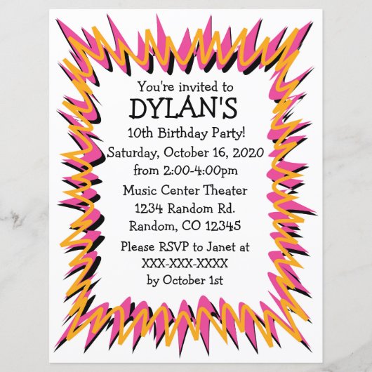 バーストテーマ誕生日パーティーのフライヤー招待状 (正面)