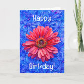 バーストデイジーフラワーズレッドデイジーアート誕生日 カード (正面)