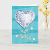 バーストーンエイプリルブルーダイヤモンドハート誕生日 カード (黄色い花)