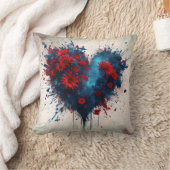 バースト青ハート（赤い花） クッション (ブランケット)