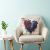 バースト青ハート（赤い花） クッション (椅子)