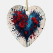 バースト青ハート（赤い花） セラミックオーナメント (右)