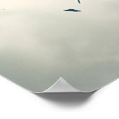 バースト青ハート（赤い花） ポスター (角)