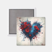 バースト青ハート（赤い花） マグネット (正面/裏面)