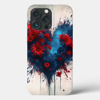 バースト青ハート(赤い花) iPhone 13 PROケース