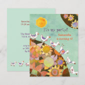 バーズインフラワーランド子供の誕生日パーティー 招待状 (正面/裏面)