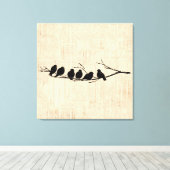 バーズオンツリーブランチヴィンテージバードアート キャンバスプリント (インサイチュ (ウッドフロア))
