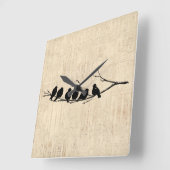 バーズオンツリーブランチヴィンテージバードアート スクエア壁時計 (傾斜)