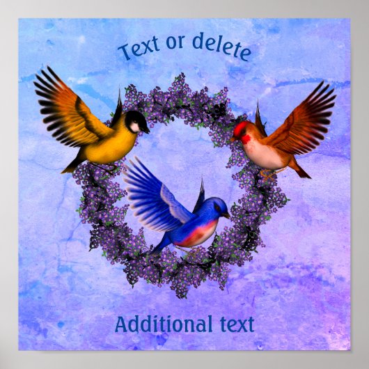 バーズオンパープルフラワーリース パーソナライズされた ポスター (正面)
