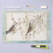 バーズオンフローリングブランチパーチメントティール(緑がかった色)絵を描油 薄葉紙 (クラフト)